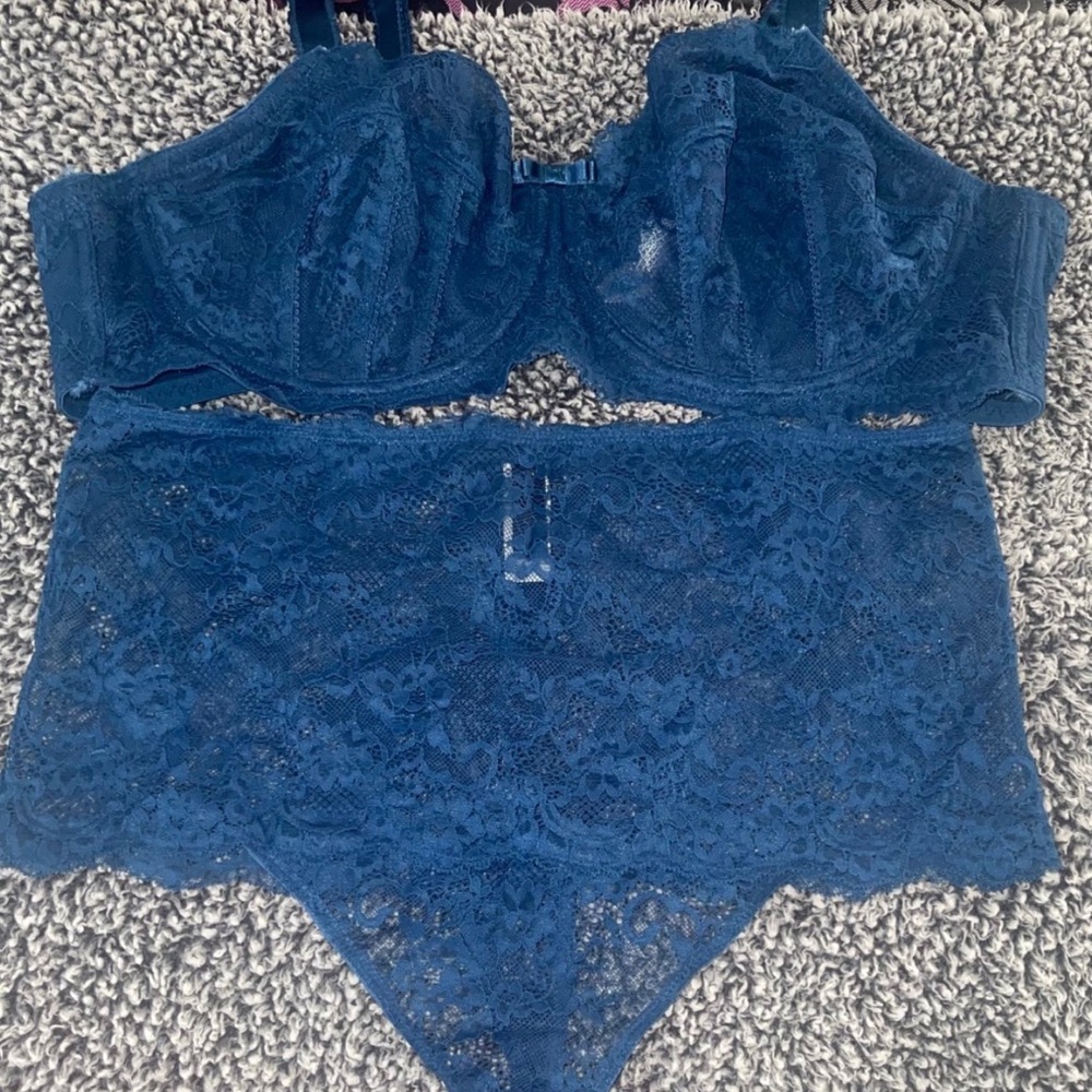 Elegant Lace Blue Bra Set Price Firm